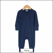 Load image into Gallery viewer, Bamboo Dual Zip Romper Pajamas - Navy (In-Stock)