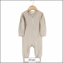 Load image into Gallery viewer, Bamboo Dual Zip Romper Pajamas - Khaki (In-Stock)