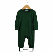 Load image into Gallery viewer, Bamboo Dual Zip Romper Pajamas - Forest Green (In-Stock)