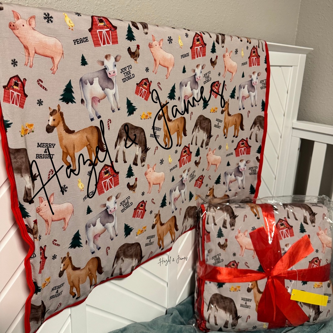 PREORDER - Christmas on the Farm - Quilted Bamboo Blanket