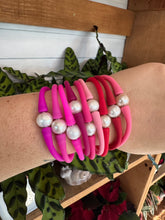 Load image into Gallery viewer, Silicone + Pearl Bracelet - Pretty in Pink Duo
