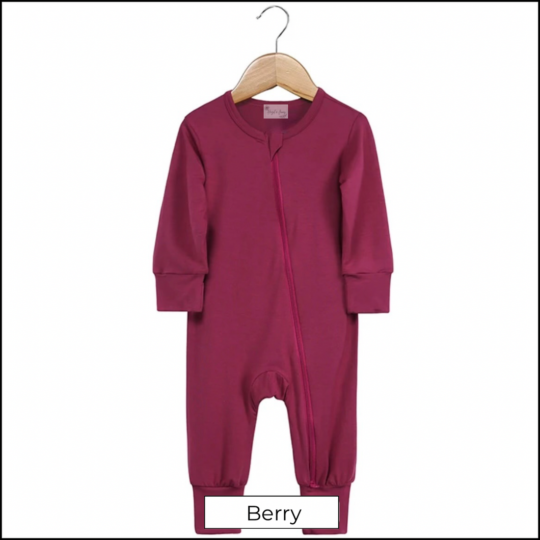 Bamboo Dual Zip Romper Pajamas - Berry (In-Stock)