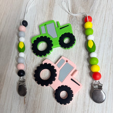 Load image into Gallery viewer, Tractor Teether + Cow or Corn Beaded Clip
