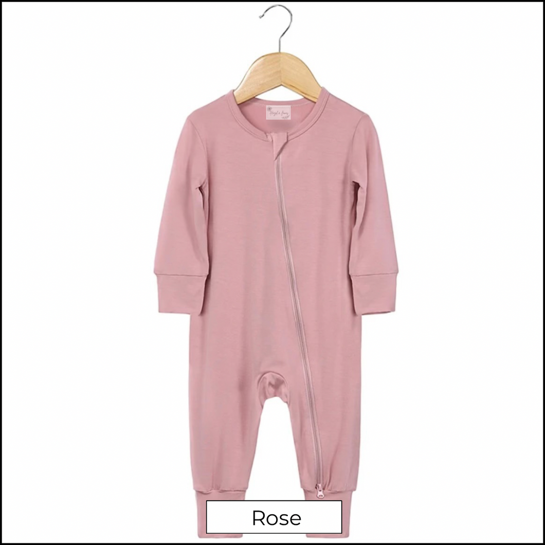 Bamboo Dual Zip Romper Pajamas - Rose Pink (In-Stock)