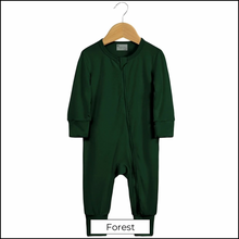 Load image into Gallery viewer, Bamboo Dual Zip Romper Pajamas - Forest Green (In-Stock)
