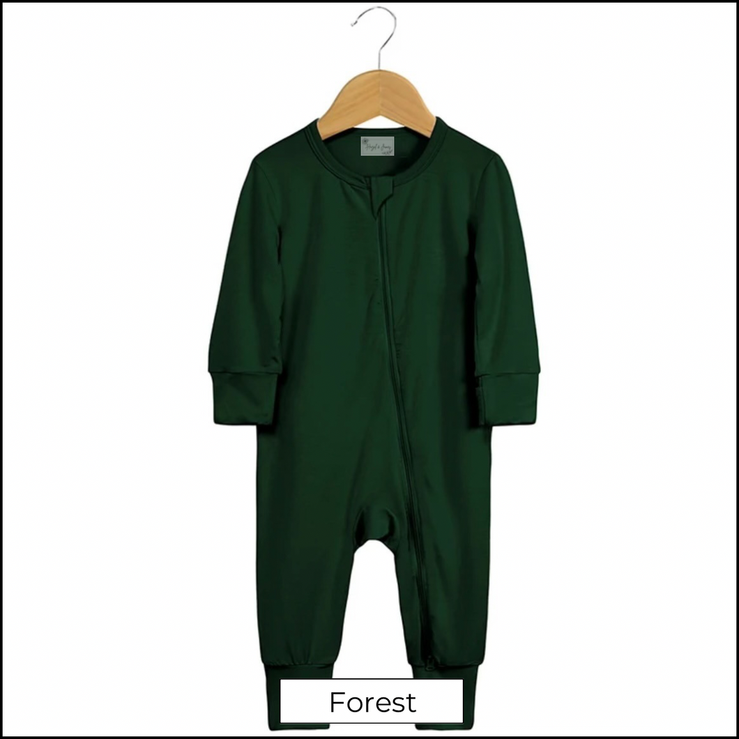 Bamboo Dual Zip Romper Pajamas - Forest Green (In-Stock)