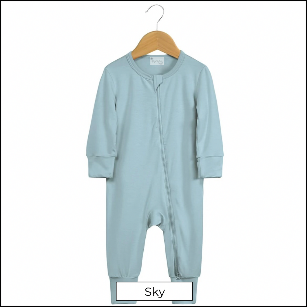 Bamboo Dual Zip Romper Pajamas - Sky Blue (In-Stock)