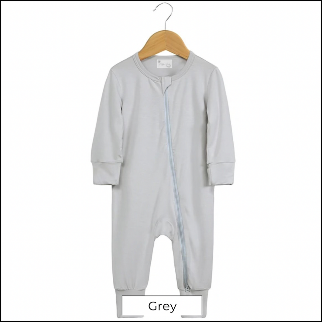 Bamboo Dual Zip Romper Pajamas - Grey (In-Stock)