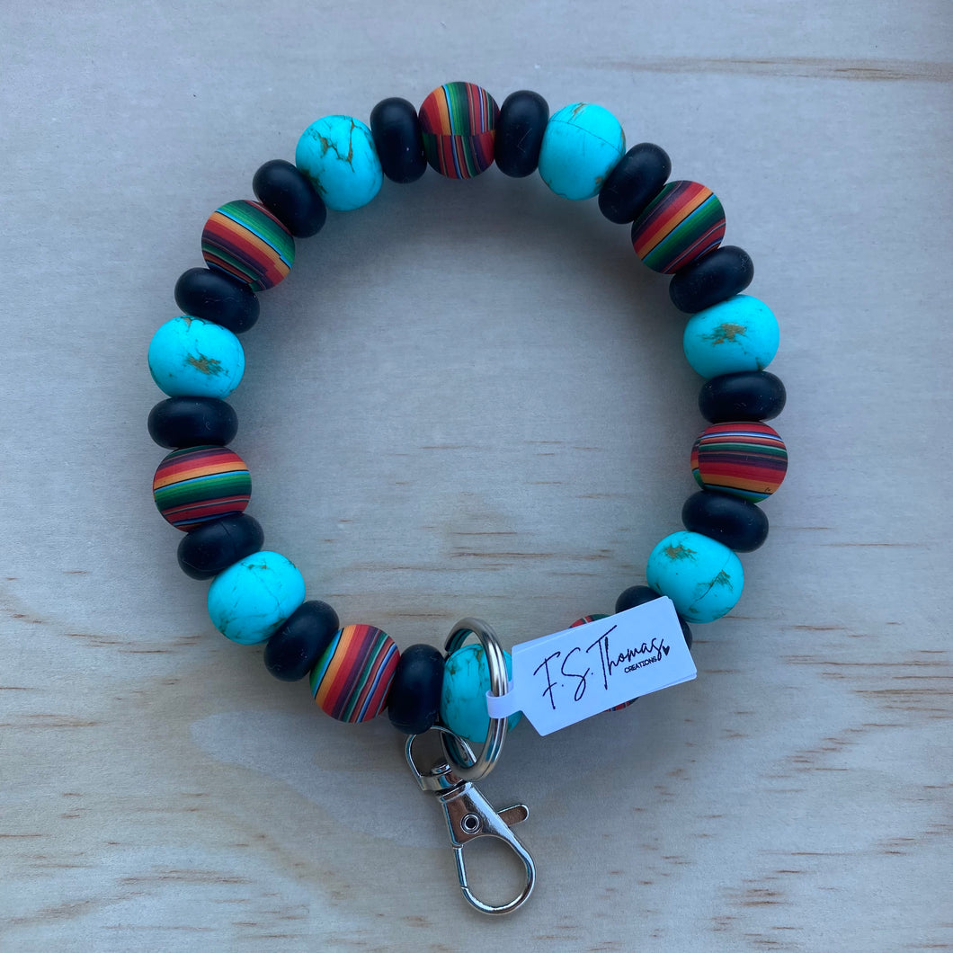 Turquoise Stone + Serape Key Ring