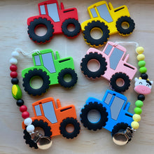 Load image into Gallery viewer, Tractor Teether + Cow or Corn Beaded Clip
